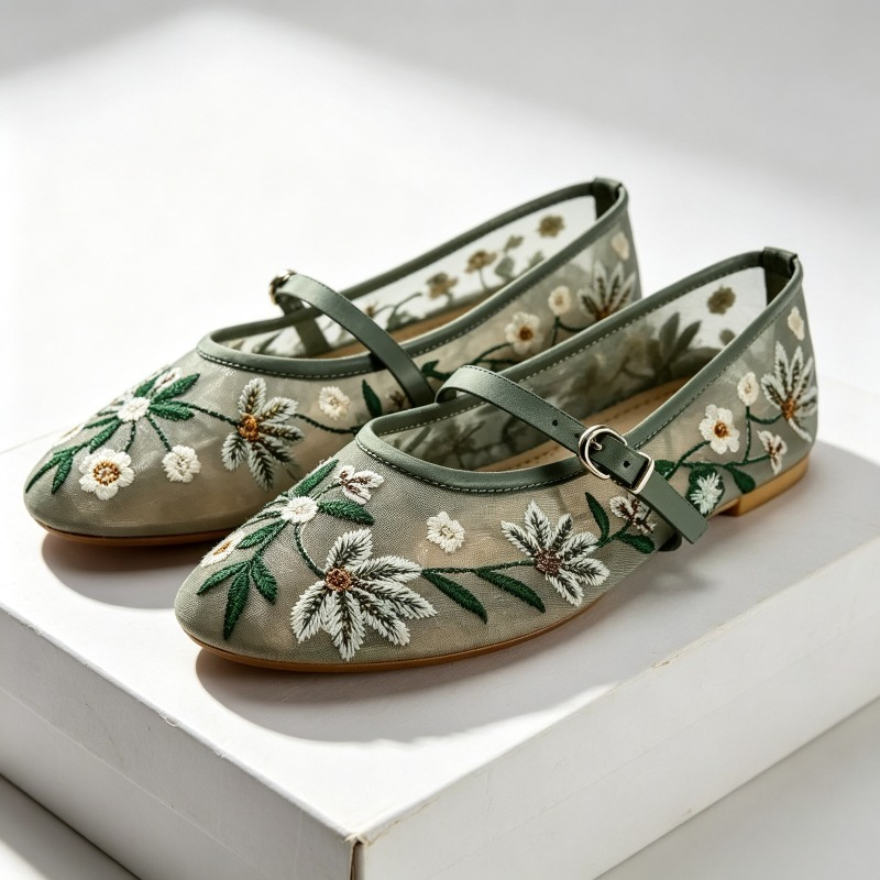 Ethnic Fashion Design - メッシュ刺繍レジャーバレエフラット女性通気性ブランドサンダル女性のコンフォートファッションドレスシューズレディースメリージェーン靴