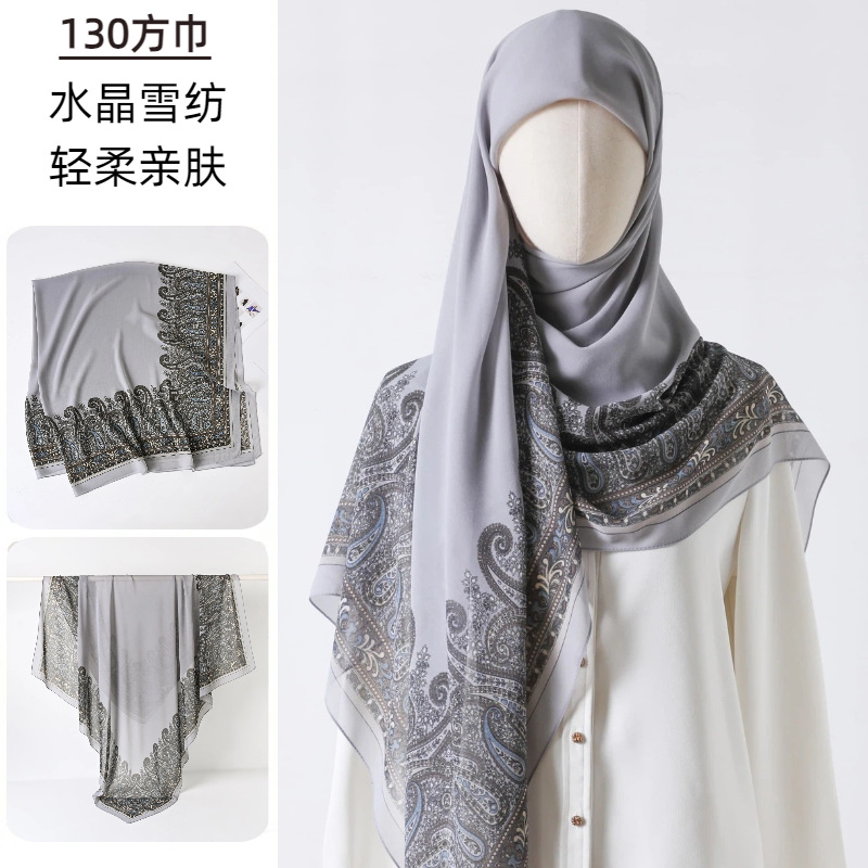Go Ethnic Fashion - 大正方形スカーフプリントガーゼハイエンド感触シルクスカーフ薄いショールエスニックスカーフ女性 SJ2