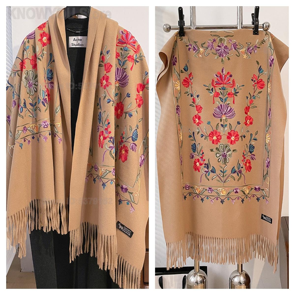 女性レトロ花柄刺繍両面模造カシミヤショール厚く暖かいエスニッ - Go Ethnic Fashion のレビューと価格