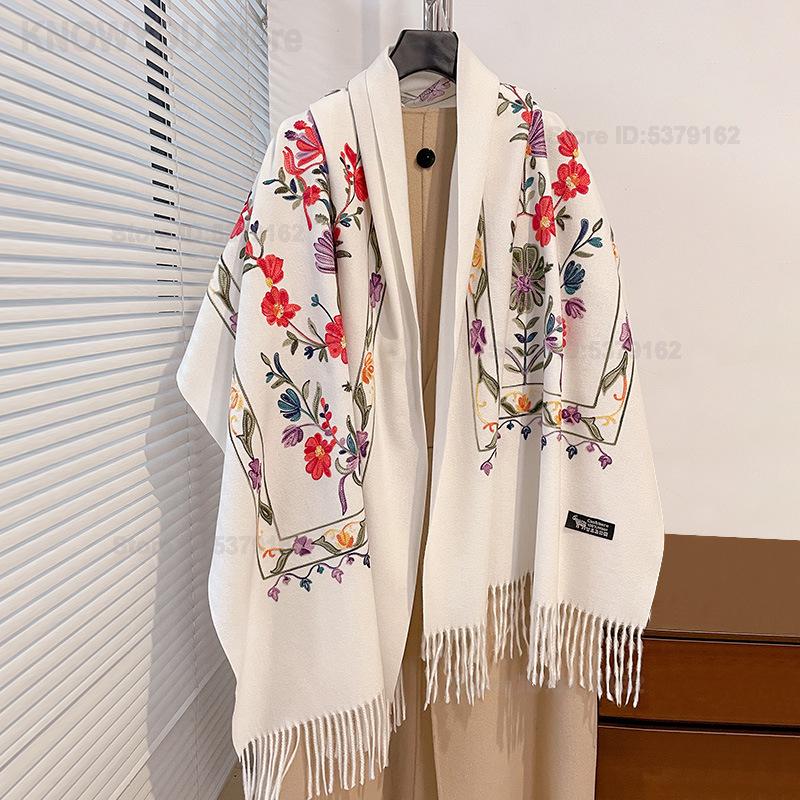 女性レトロ花柄刺繍両面模造カシミヤショール厚く暖かいエスニッ - Go Ethnic Fashion のレビューと価格