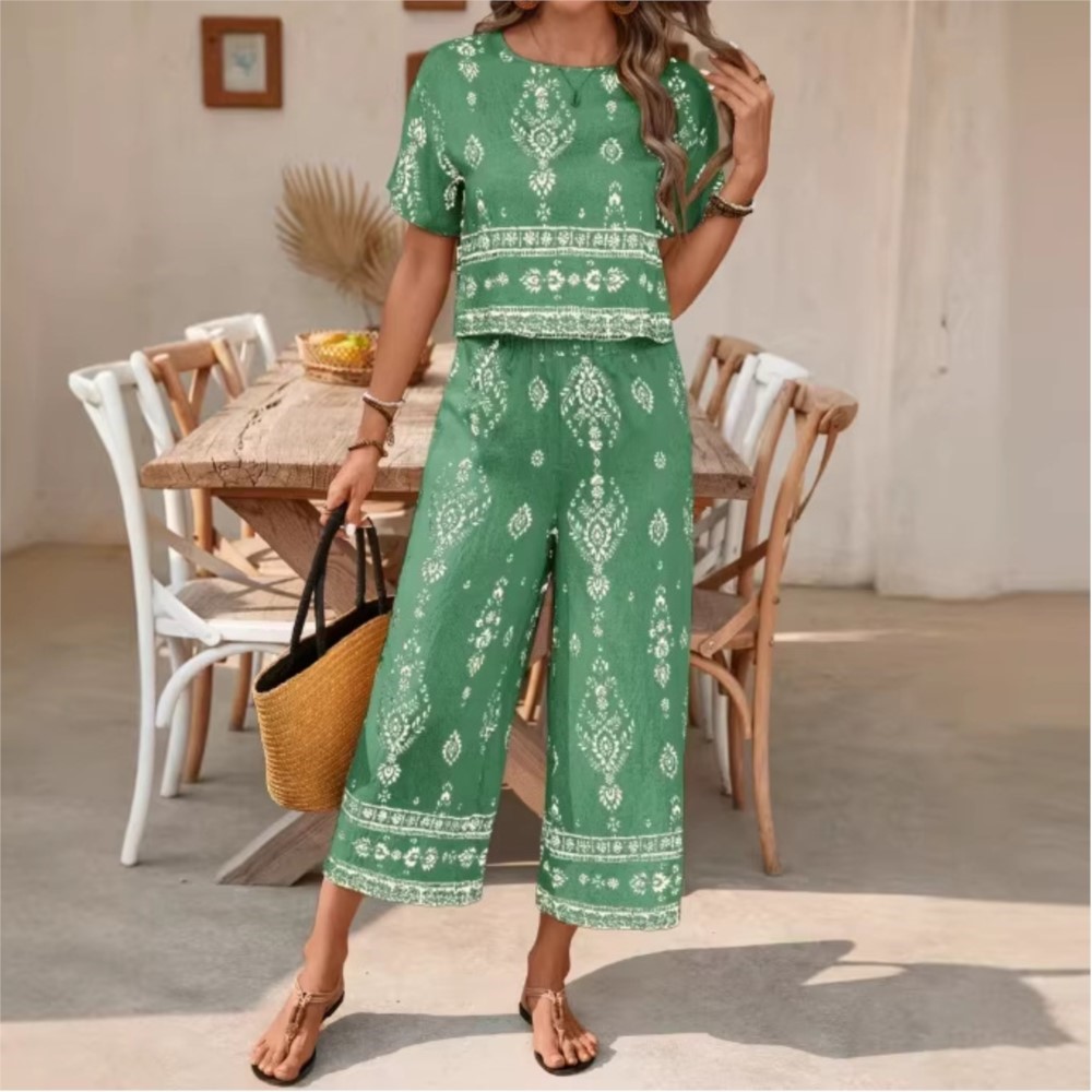 ファッションエスニックレトロプリント半袖レディーススーツ夏新 - New Ethnic Fashion のレビューと価格