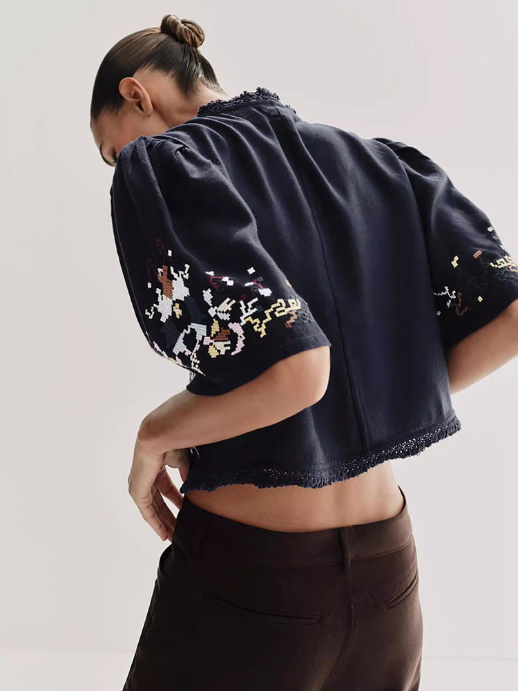 新しい夏の女性のゆったりとした半袖 V ネック刺繍トップ花柄 - Ethnic Fashion Design のレビューと価格