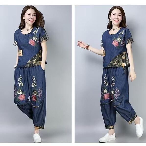 エスニックスタイルプラスサイズレディーススーツ夏新作刺繍花柄 - New Ethnic Fashion のレビューと価格
