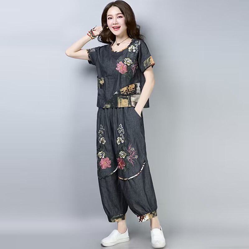 エスニックスタイルプラスサイズレディーススーツ夏新作刺繍花柄 - New Ethnic Fashion のレビューと価格