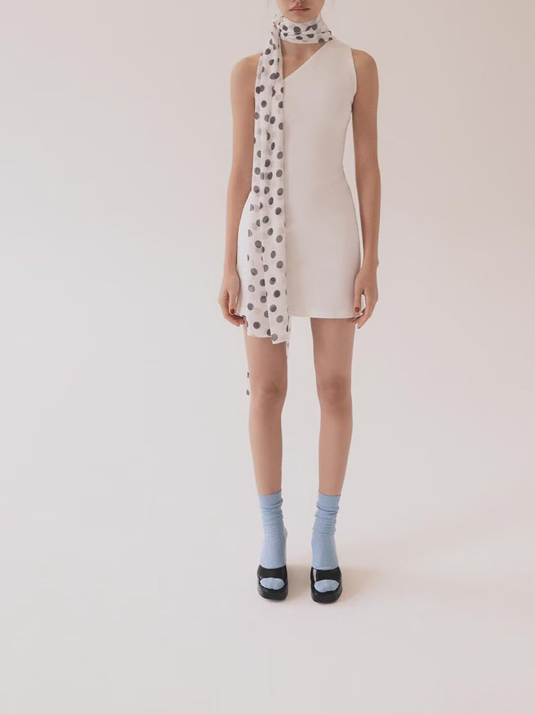 夏の新作水玉模様スカーフショルダーバードネックハンギングドレ - New Ethnic Fashion のレビューと価格