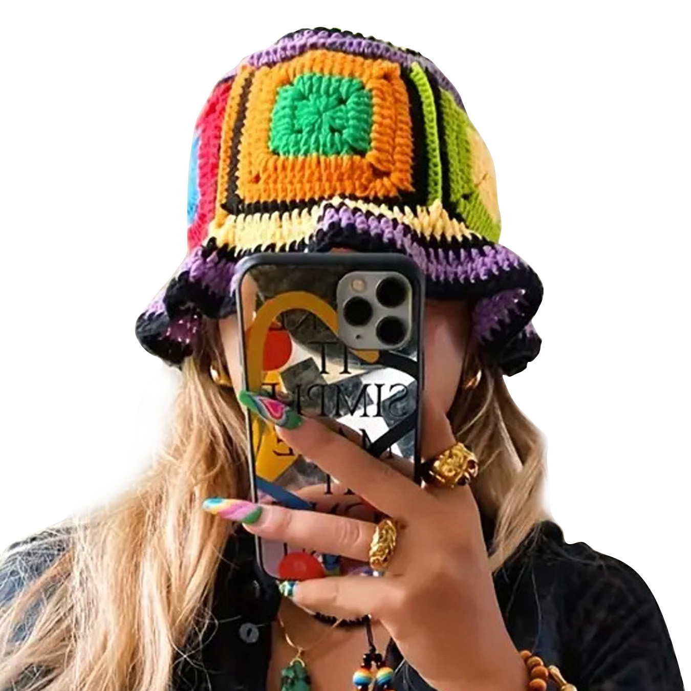 紫縁のズマハット、手編みのカラフルなパッチワーククロシェ漁師 - Go Ethnic Fashion のレビューと価格